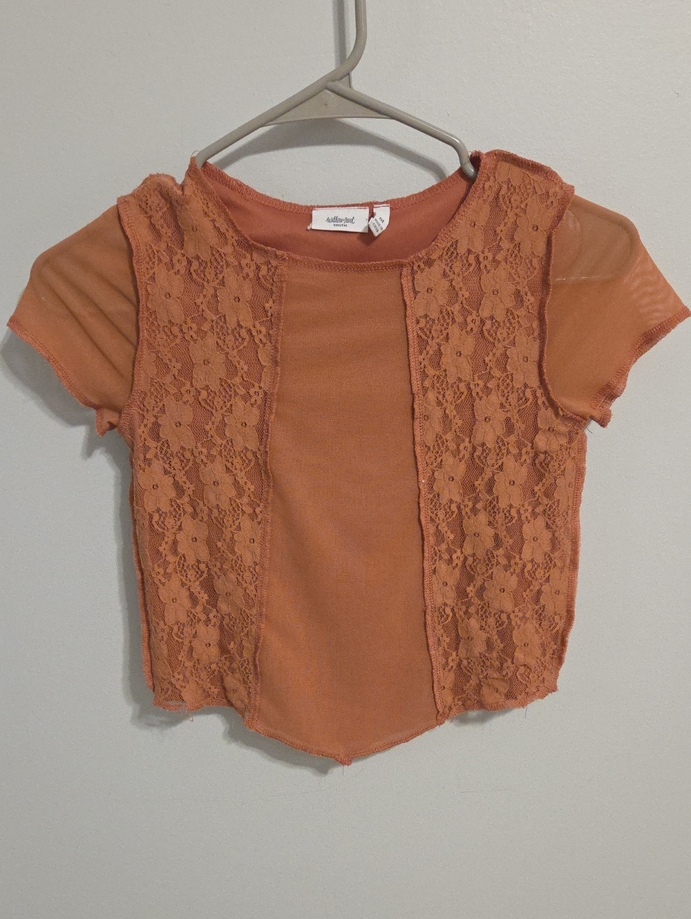 Abliee Kids Orange Lace-Front Short Sleeve Tee